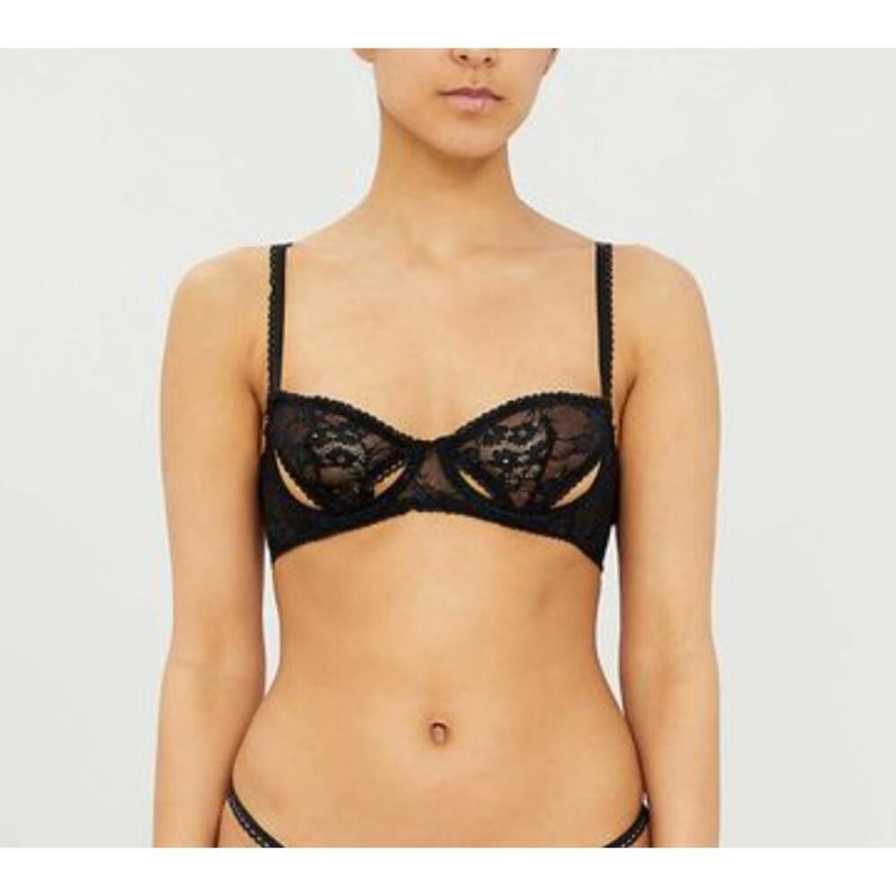 COCO DE MER Aphrodite Stretch-lace Plunge Bra In Black Womens Black New 32E